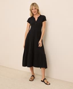 Pact — Relaxed Slub Henley Market Dress - Black