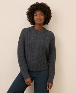 Pact — Luxe Knit Cable Crew Sweater - Charcoal Heather