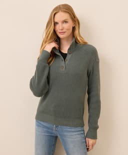 Pact — Luxe Knit Henley Sweater - Castor Green Heather