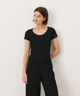 Pact — Pointelle Scoop Neck Tee - Black