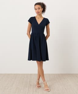 Pact — Fit & Flare Crossover Dress - Navy