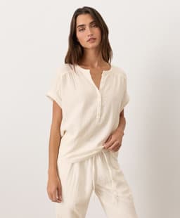 Pact — Coastal Double Gauze Short Sleeve Popover - Cream