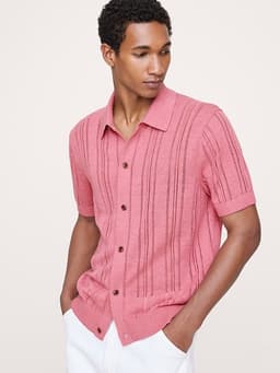 Banana Republic — Pointelle Linen-Cotton Polo Cardigan