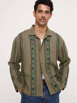 Banana Republic — Relaxed-Fit Embroidered Linen Long-Sleeve Resort Shirt