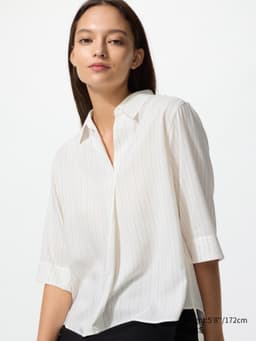Uniqlo — Rayon Skipper Collar 3/4 Sleeve Blouse | Striped