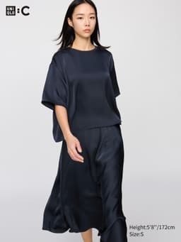 Uniqlo — Satin Oversized Short Blouse | Half Sleeve