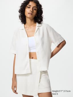 Uniqlo — Linen Blend Open Collar Shirt | Short Sleeve