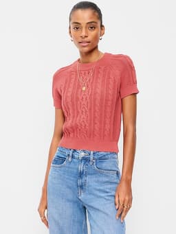 Old Navy — Seaside Cotton Short-Sleeve Cable-Knit Cropped Sweater